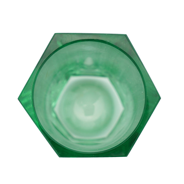 Hexagonal pane cut acid green art glass vase (c. 1950-70)