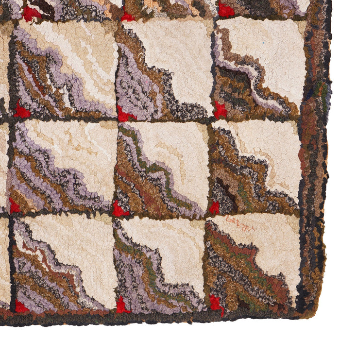 American hand loomed hooked rug, c. 1880