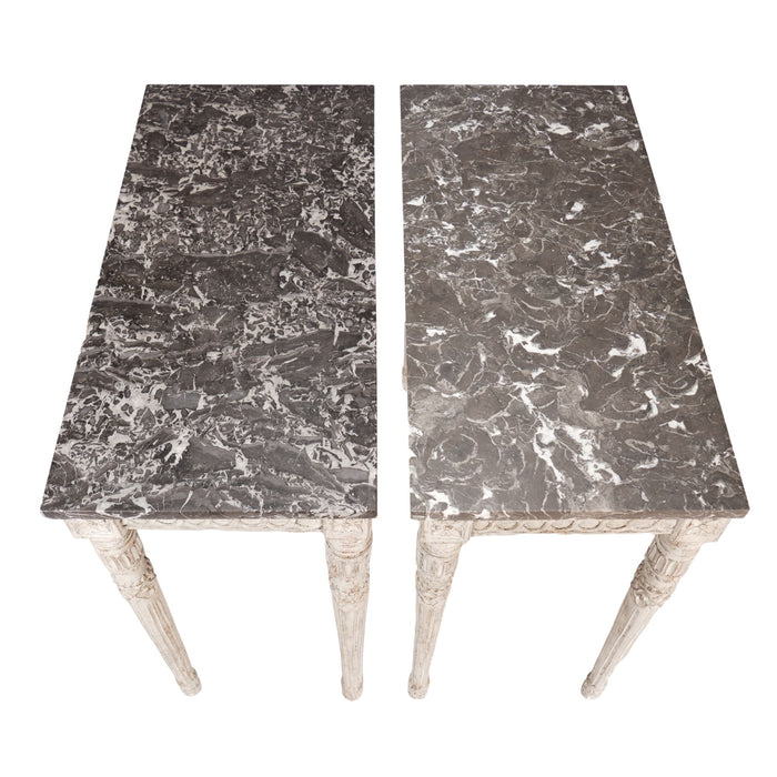 Pair of Swedish Gustavian marble top pier tables (c. 1790)