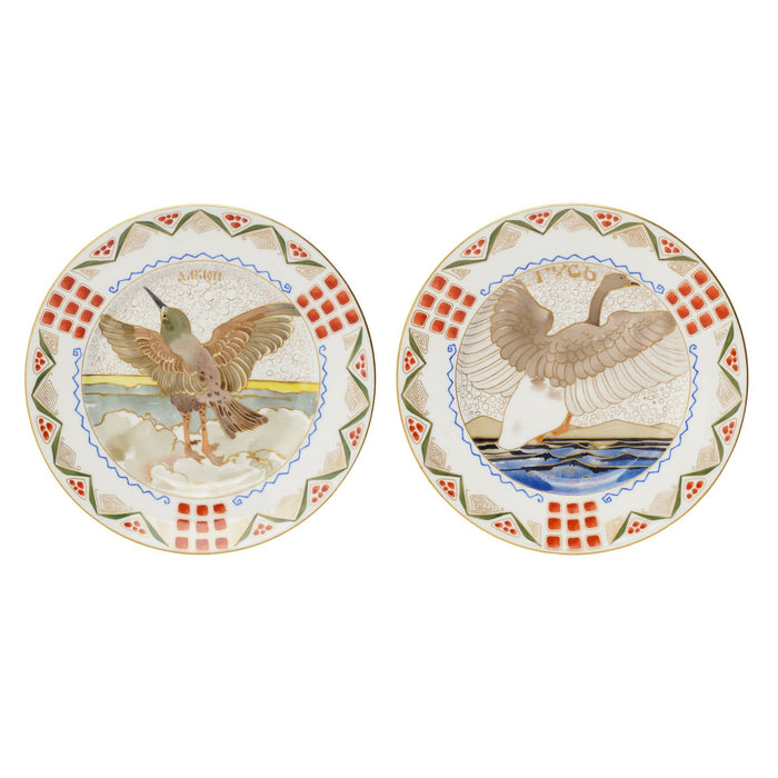 Pair of Russian ornithological plates by Kornilov Porcelain Factory (1905)