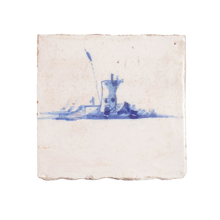 Pair of Delft tiles of fortified towers in cobalt (1600’s)