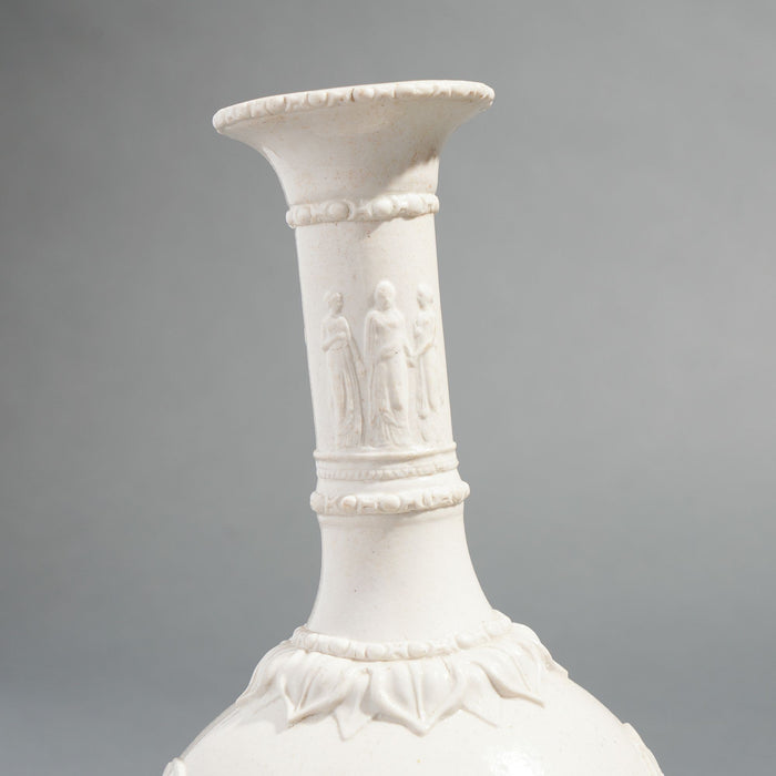English salt glazed white stoneware water bottle by G.R. Booth & Co (c. 1839-1844)