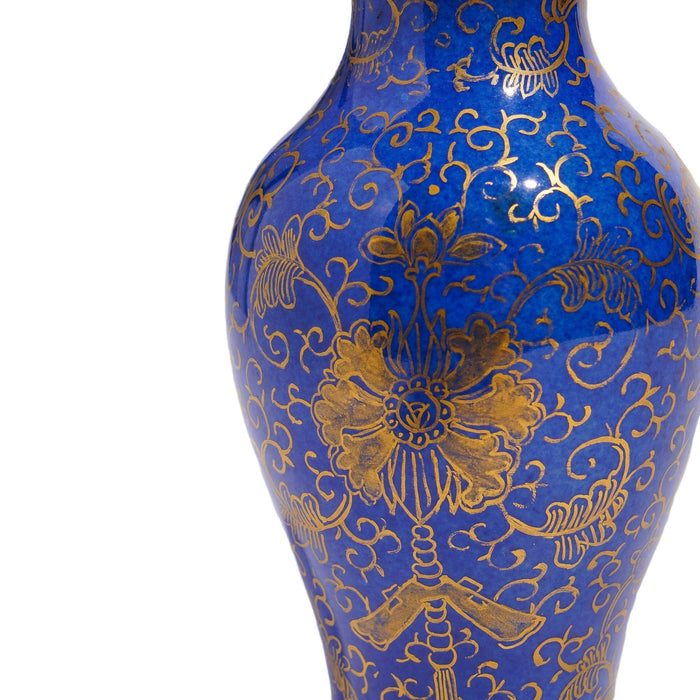 Chinese powder blue baluster form vase decorated with gilt tracery (c. 1800's)