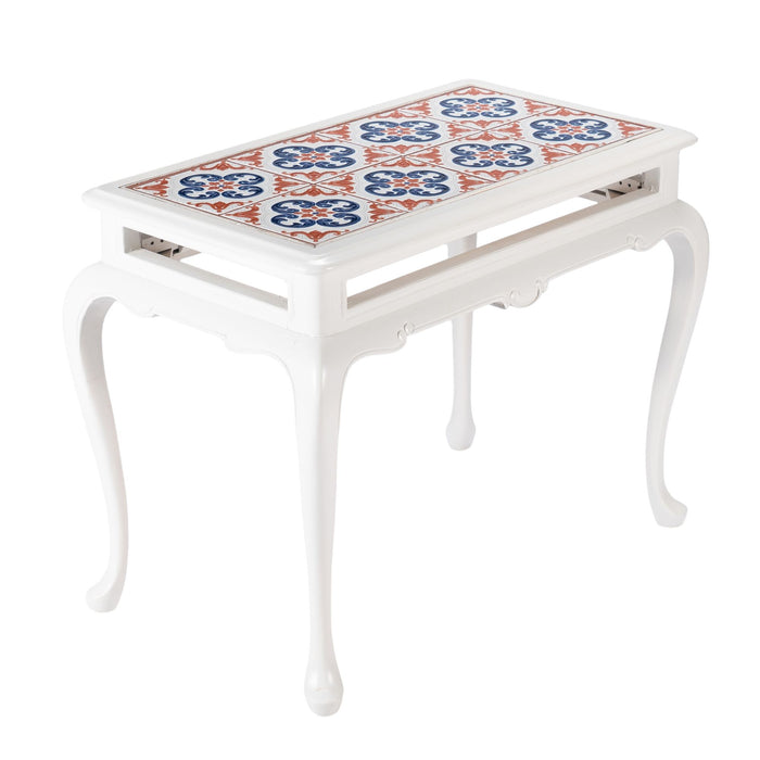 Painted Queen Anne style hardwood tiled coffee table (1950's)