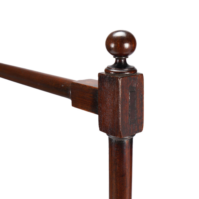 English oversized turned mahogany blanket rail with trestle base (c. 1800)