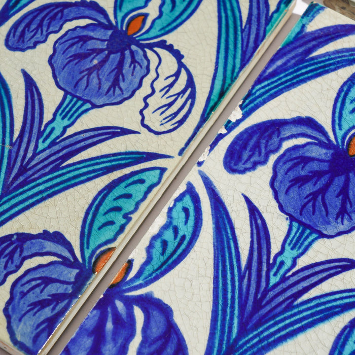 Set of 10 "Floreat Salopia" pattern Art Nouveau tiles by Maw & Co (1880-1910)