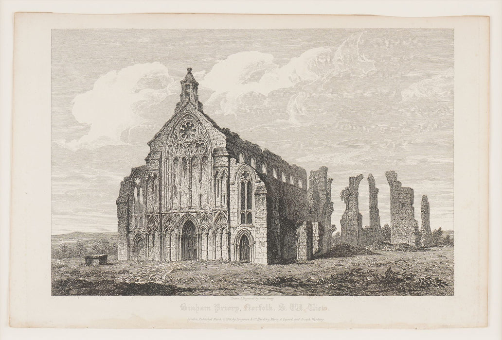 Set of four engravings of English Gothic ecclesiastical buildings by John Coney (1819)