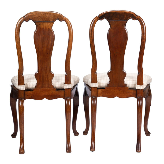 Pair of French walnut plank seat hall chairs on cabriole legs (1800's)