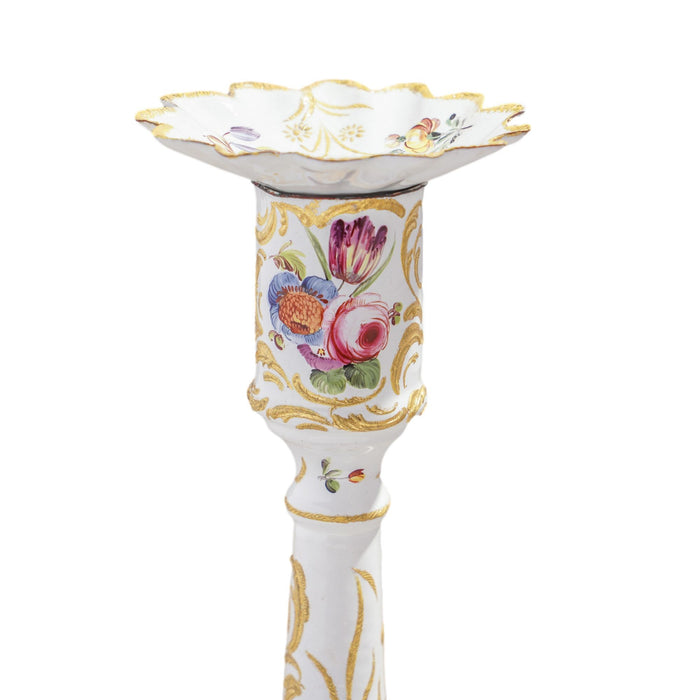Pair of English Rococo Battersea candlesticks (1760-65)
