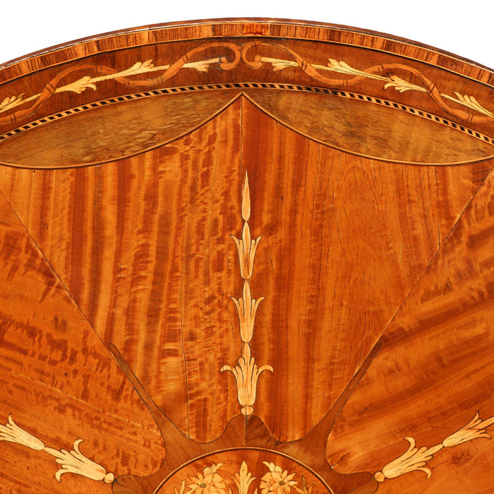 Pair of English Edwardian marquetry flip top demilune tables (c. 1890-1915)