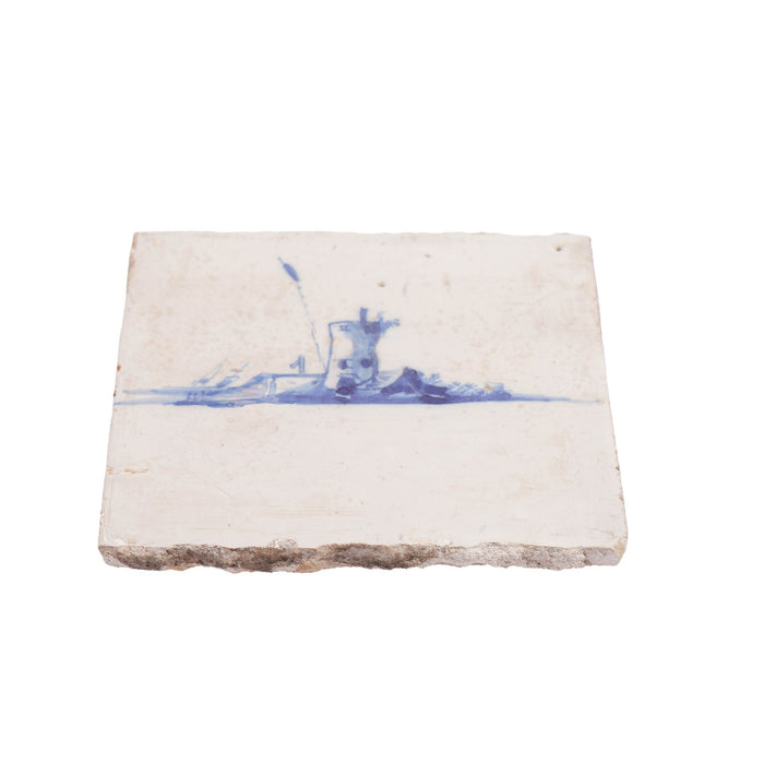Pair of Delft tiles of fortified towers in cobalt (1600’s)