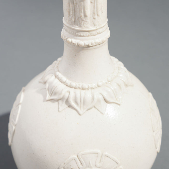 English salt glazed white stoneware water bottle by G.R. Booth & Co (c. 1839-1844)