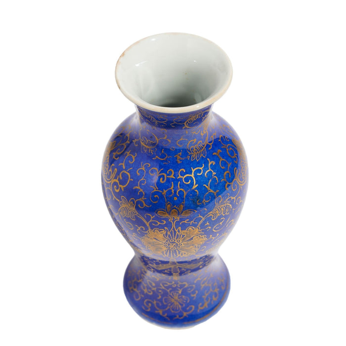Chinese powder blue baluster form vase decorated with gilt tracery (c. 1800's)