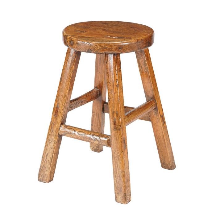 Chinese elm wood circular seat stool (c. 1875-1900)