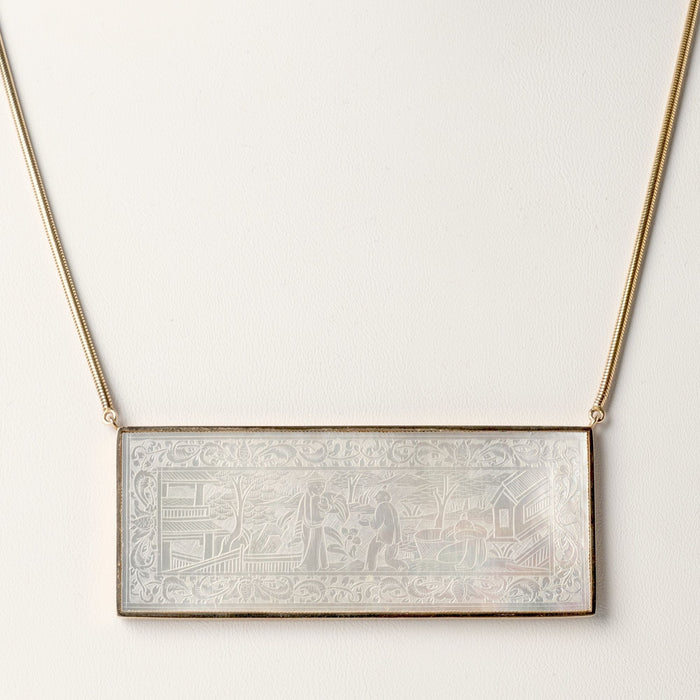 Chinese carved Mother of Pearl gaming chip necklace (c. 1700's)