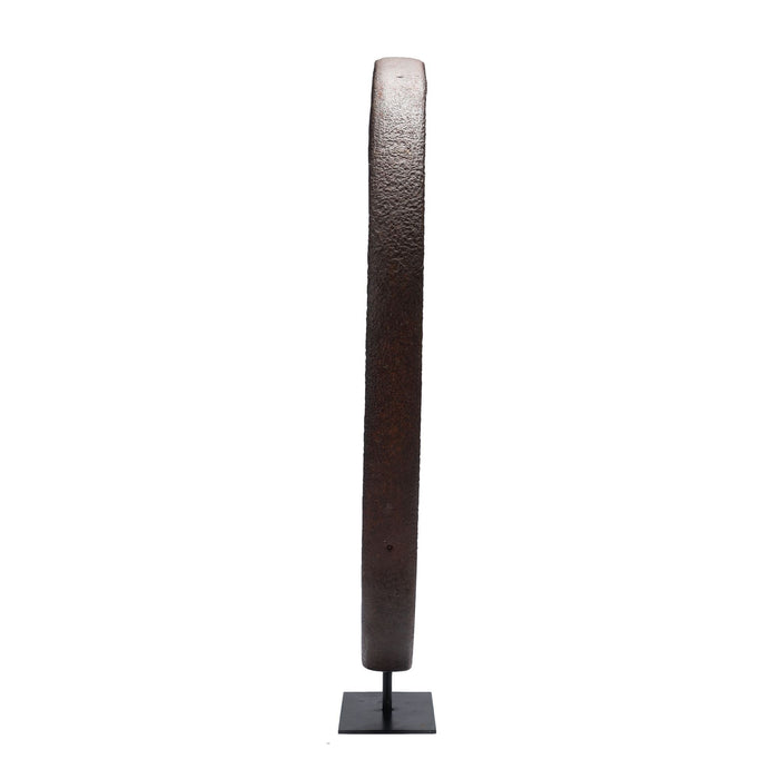 Large forged iron carriage wheel rim mounted on a custom iron stand (1800's)