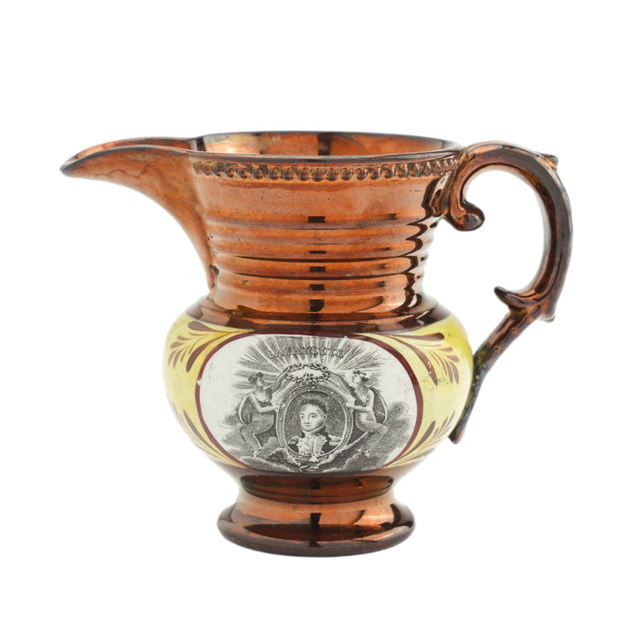 Historic Staffordshire copper luster milk jug (c. 1825)