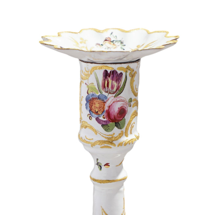 Pair of English Rococo Battersea candlesticks (1760-65)