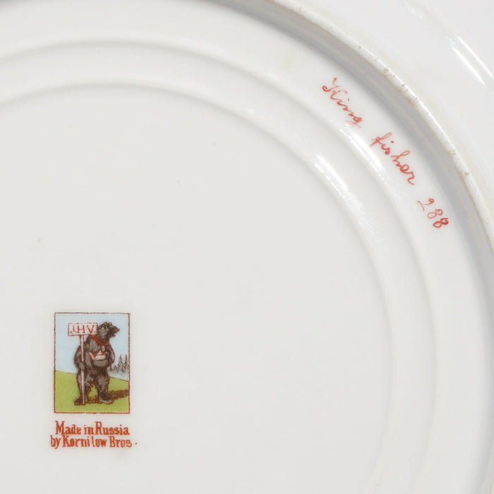 Pair of Russian ornithological plates by Kornilov Porcelain Factory (1905)