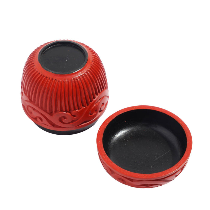 Tapered cylindrical carved cinnabar box (c. 1950)