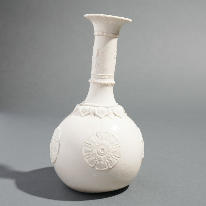English salt glazed white stoneware water bottle by G.R. Booth & Co (c. 1839-1844)
