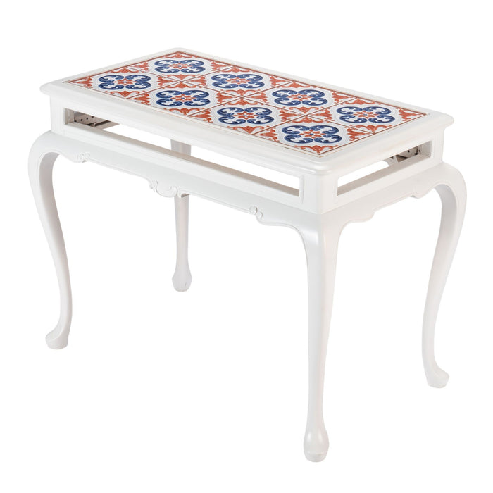 Painted Queen Anne style hardwood tiled coffee table (1950's)