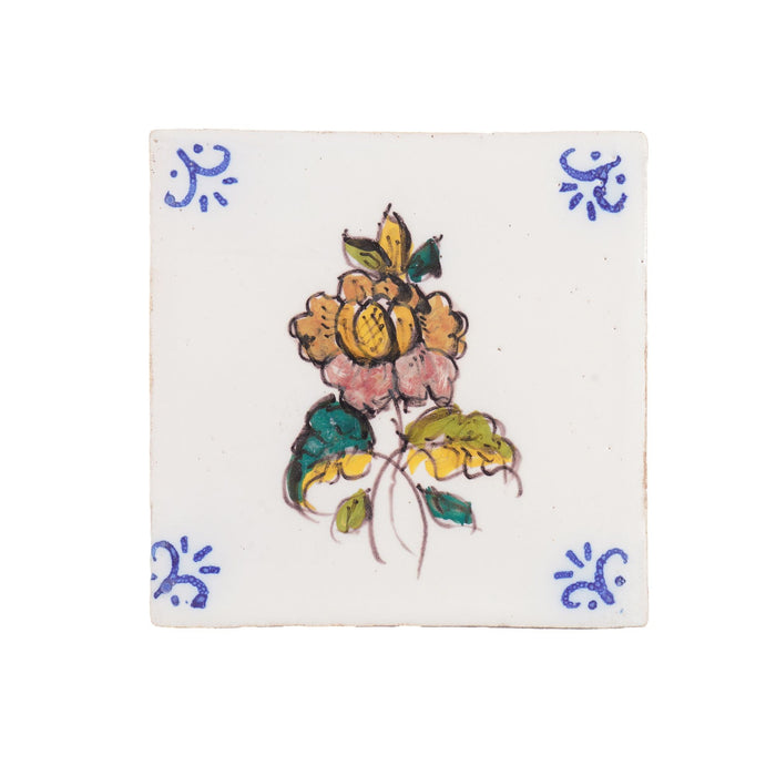 Set of 6 Portuguese hand painted botanical faience tiles in the Dutch taste by Fábrica Sant'Anna (1995)