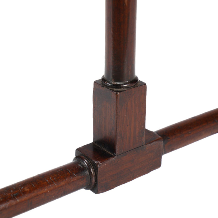 English oversized turned mahogany blanket rail with trestle base (c. 1800)