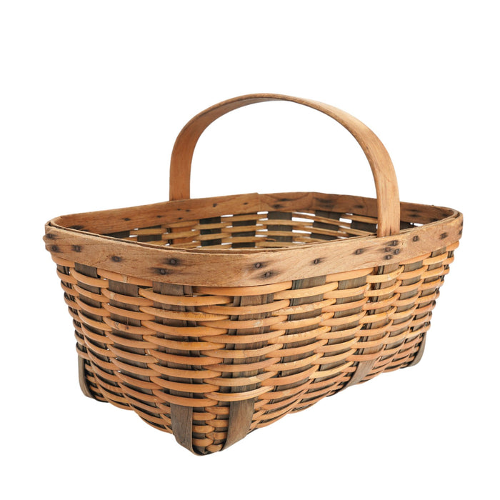 Vintage hand woven fixed handle basket (1900's)