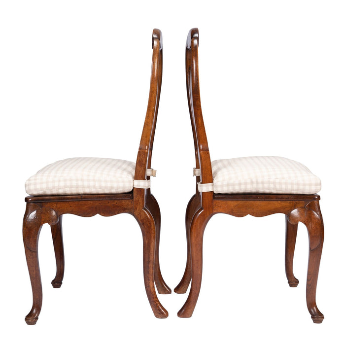 Pair of French walnut plank seat hall chairs on cabriole legs (1800's)