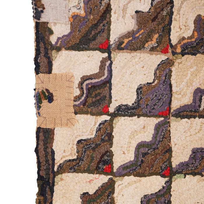 American hand loomed hooked rug, c. 1880