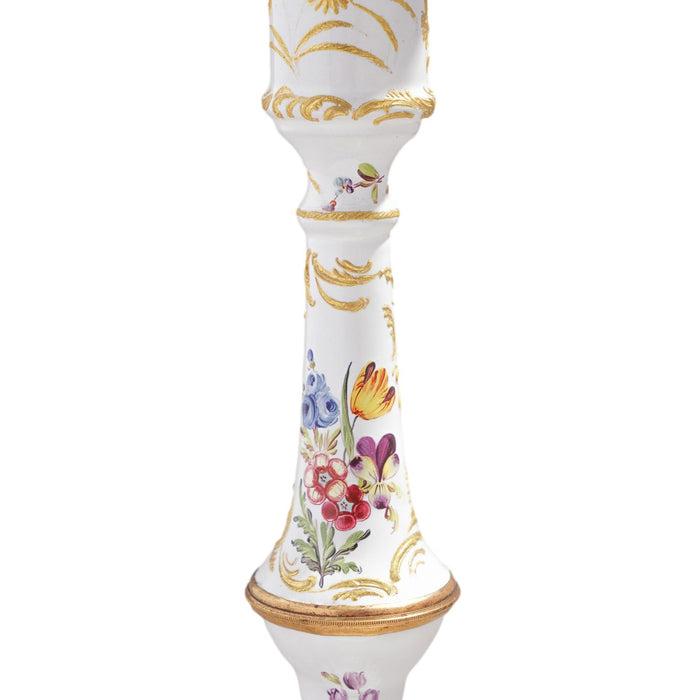 Pair of English Rococo Battersea candlesticks (1760-65)