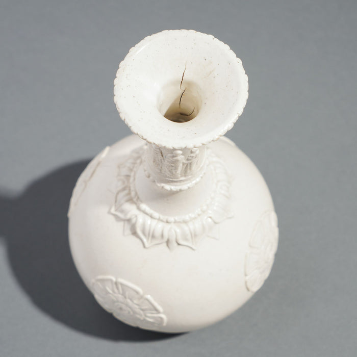 English salt glazed white stoneware water bottle by G.R. Booth & Co (c. 1839-1844)