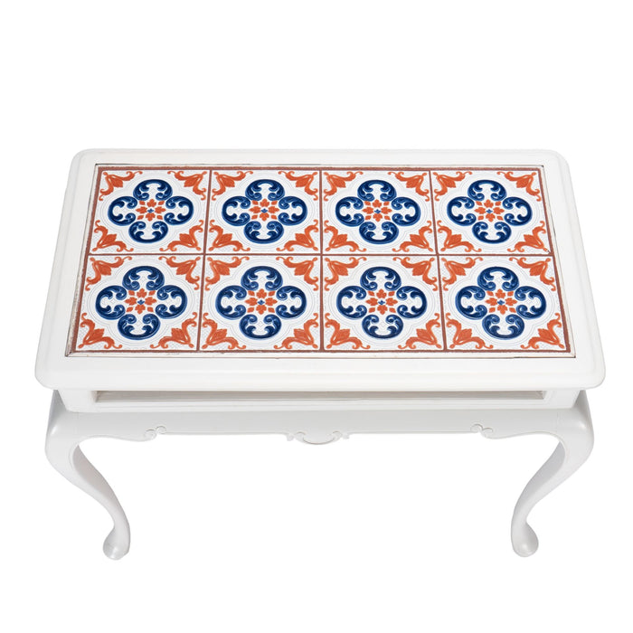 Painted Queen Anne style hardwood tiled coffee table (1950's)