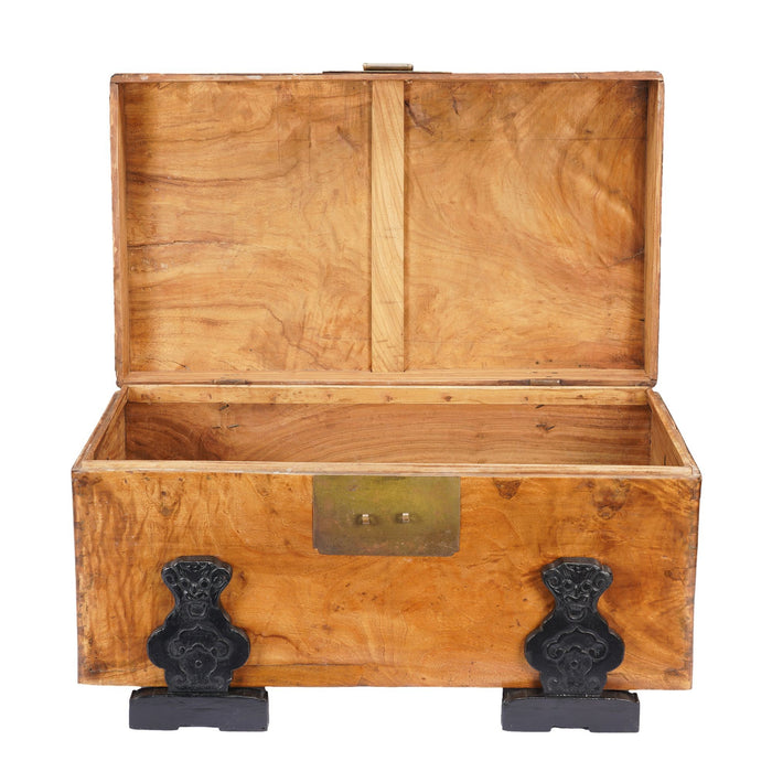 Chinese camphor wood trunk on ebonized hardwood stand (c. 1820)