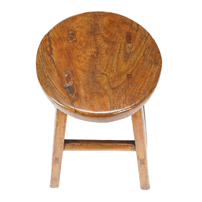 Chinese elm wood circular seat stool (c. 1875-1900)