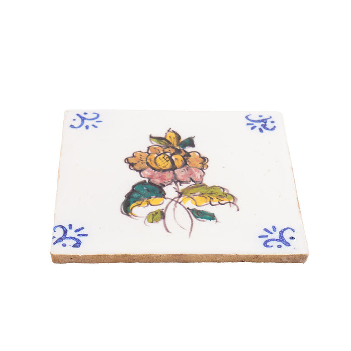Set of 6 Portuguese hand painted botanical faience tiles in the Dutch taste by Fábrica Sant'Anna (1995)