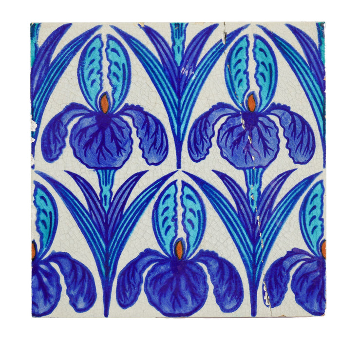 Set of 10 "Floreat Salopia" pattern Art Nouveau tiles by Maw & Co (1880-1910)