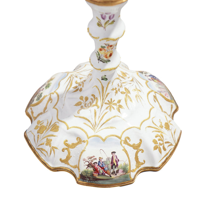Pair of English Rococo Battersea candlesticks (1760-65)