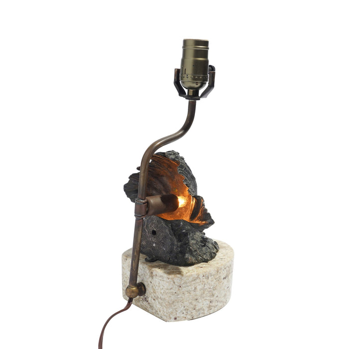 Vintage cast bronze shell lamp on a marble base (c. 1900)