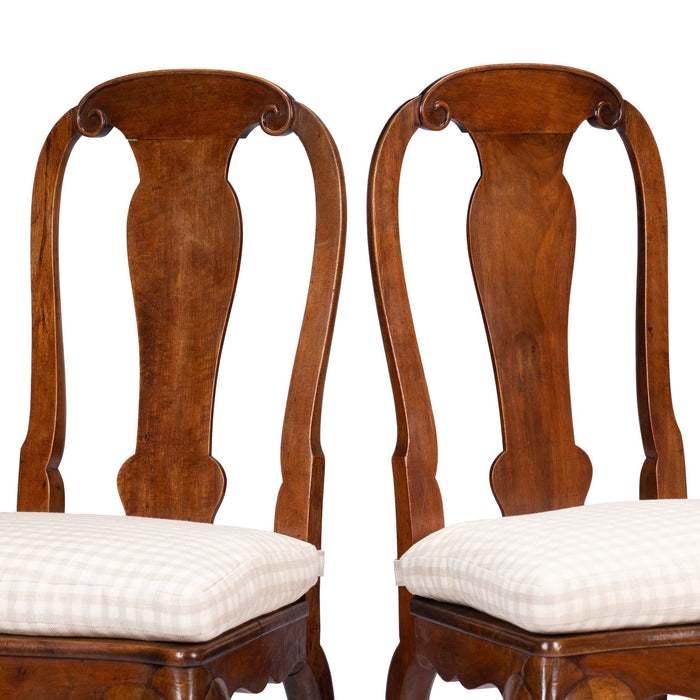 Pair of French walnut plank seat hall chairs on cabriole legs (1800's)