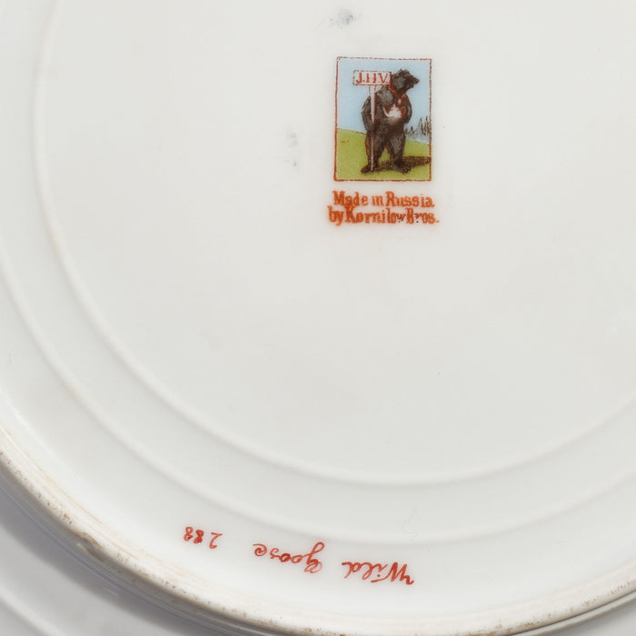 Pair of Russian ornithological plates by Kornilov Porcelain Factory (1905)