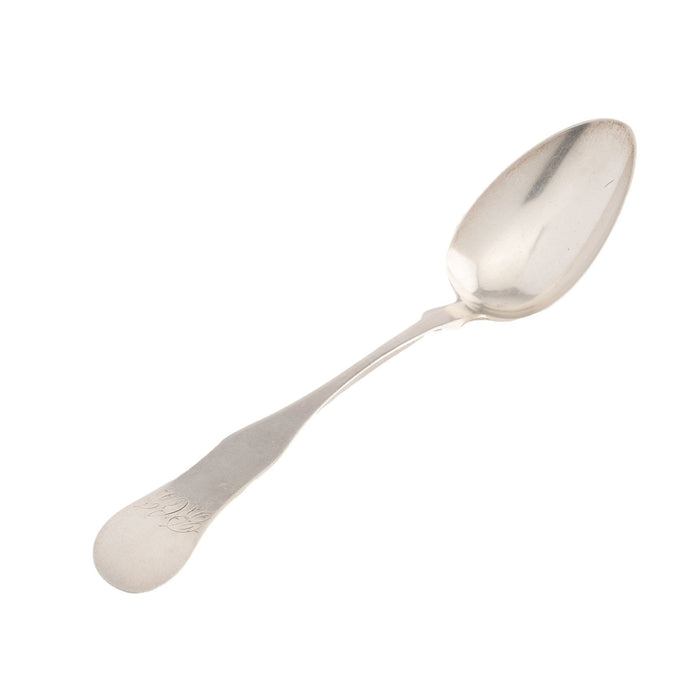 American coin silver modified fiddle back serving spoon by N. Harding (c. 1830-60)