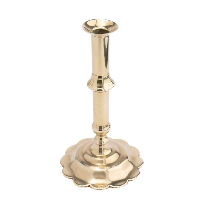 English Georgian cast brass Queen Anne knob shaft candlestick (c. 1760)