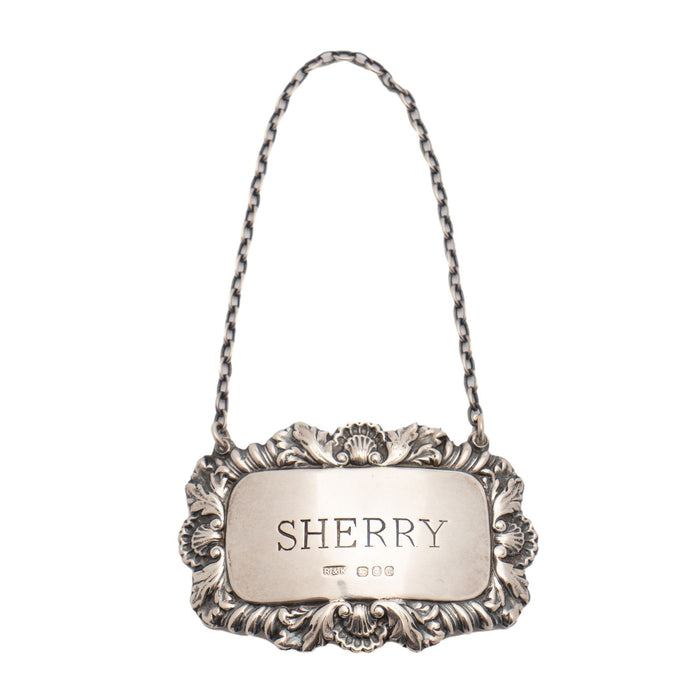 Sterling silver sherry decanter label by Richards & Knight (1977-78)