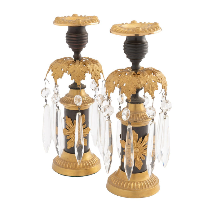 English Regency candlesticks with crystal lusters (c. 1800)
