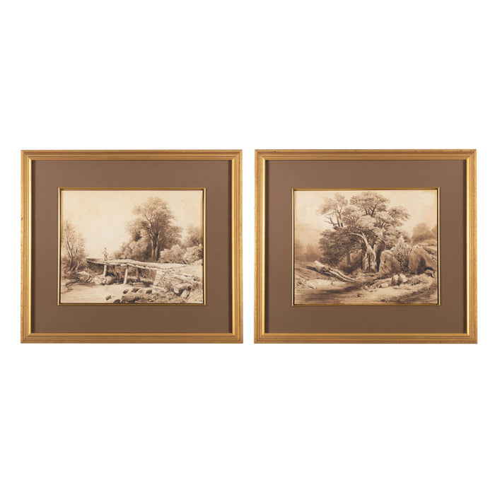 Pair of anonymous English sepia landscapes (1850's)