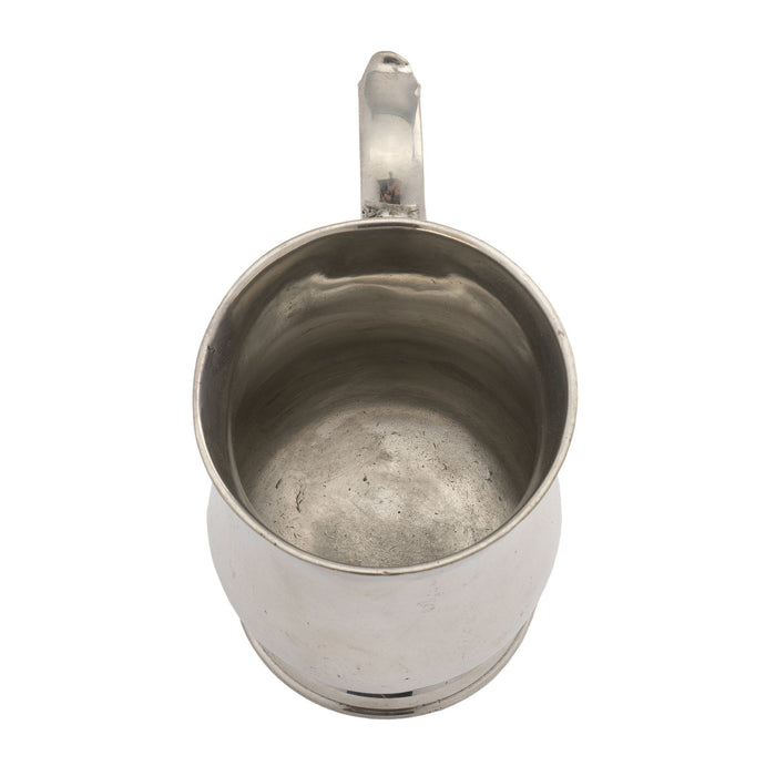 Watts & Harton tulip shaped polished pewter mug with applied scroll handle (c. 1830)