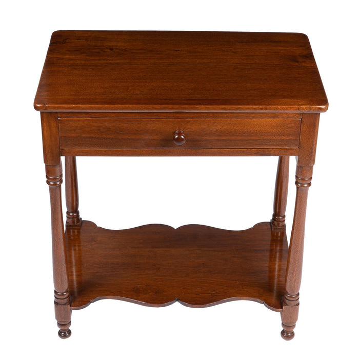 American walnut one drawer stand with stretcher shelf (1810-20)