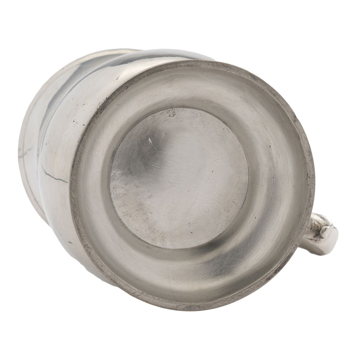 Watts & Harton tulip shaped polished pewter mug with applied scroll handle (c. 1830)